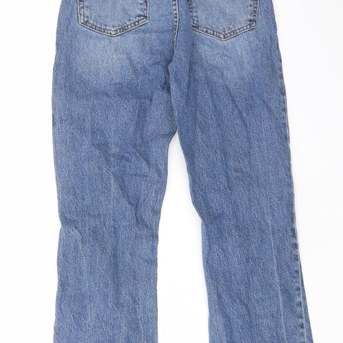 H&M Womens Blue Cotton Straight Jeans Size 6 L26 in Regular Zip - Pockets, Belt Loops