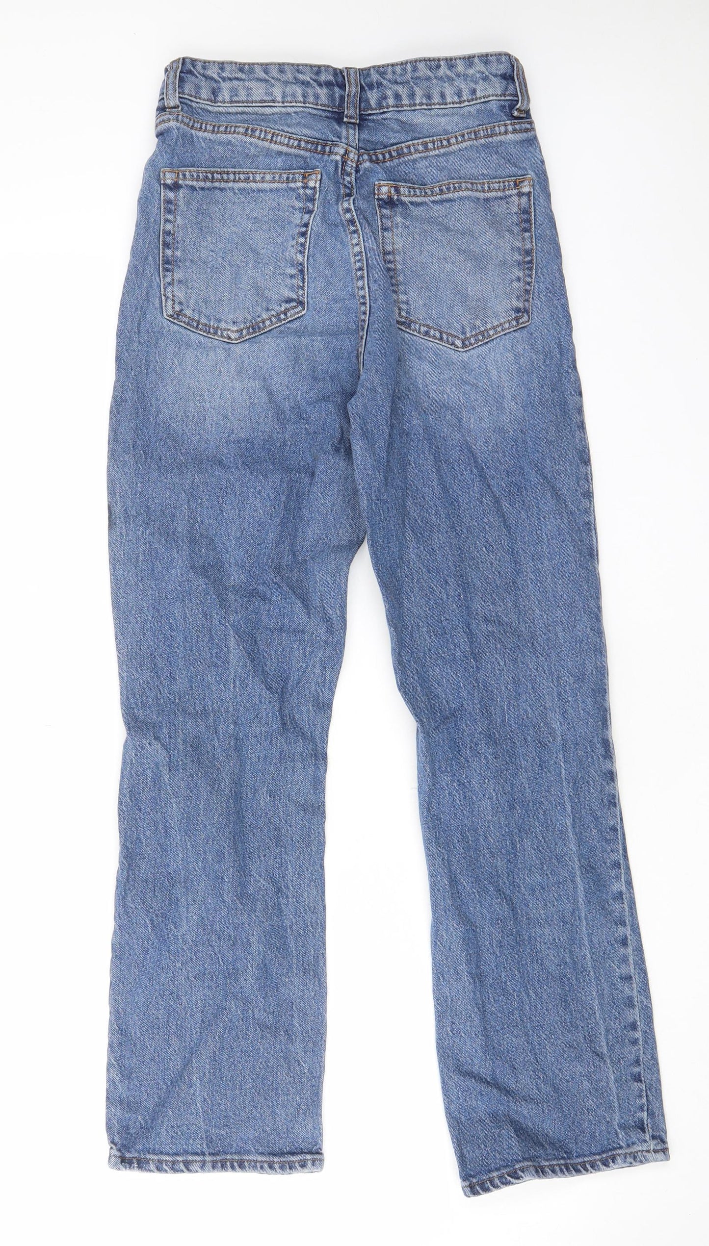 H&M Womens Blue Cotton Straight Jeans Size 6 L26 in Regular Zip - Pockets, Belt Loops