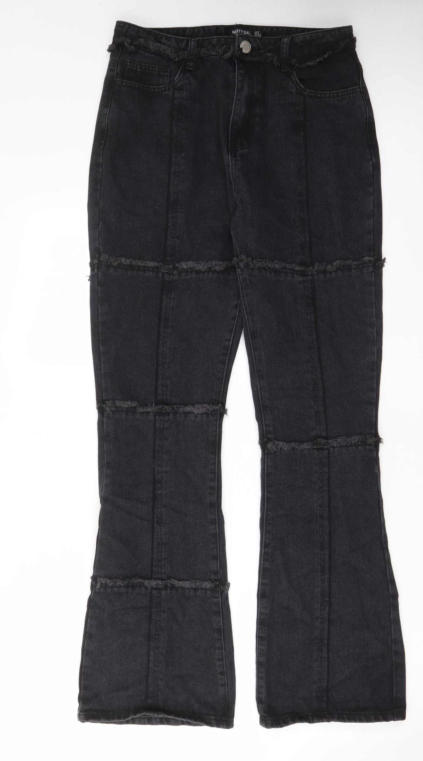 Nasty Gal Womens Black Cotton Bootcut Jeans Size 14 L32 in Regular Zip - Pockets, Belt Loops