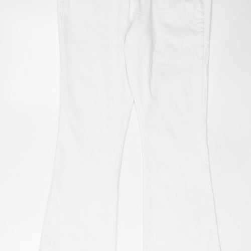George Womens White Cotton Bootcut Jeans Size 14 L30 in Regular Zip - Pockets, Belt Loops