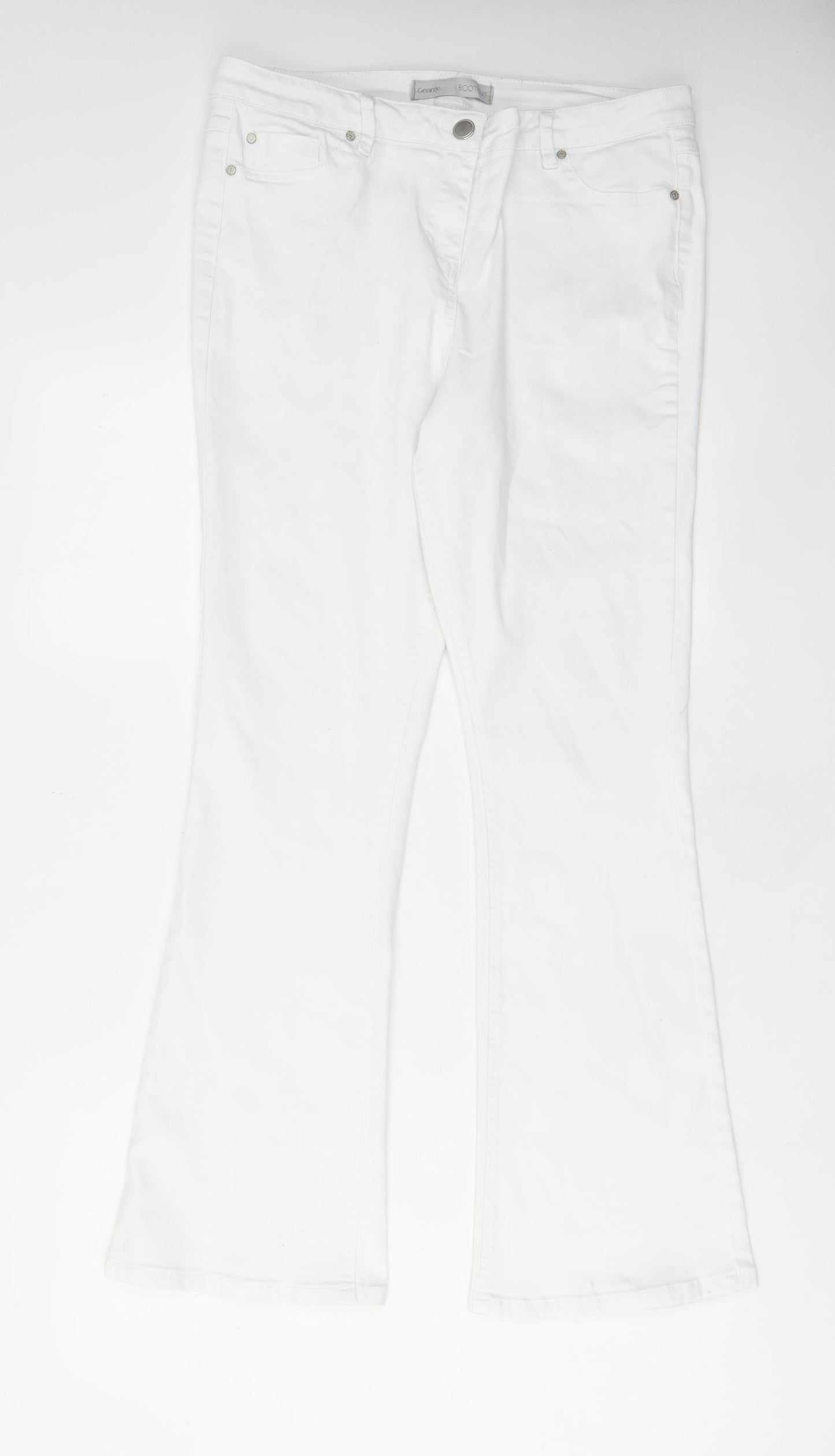 George Womens White Cotton Bootcut Jeans Size 14 L30 in Regular Zip - Pockets, Belt Loops