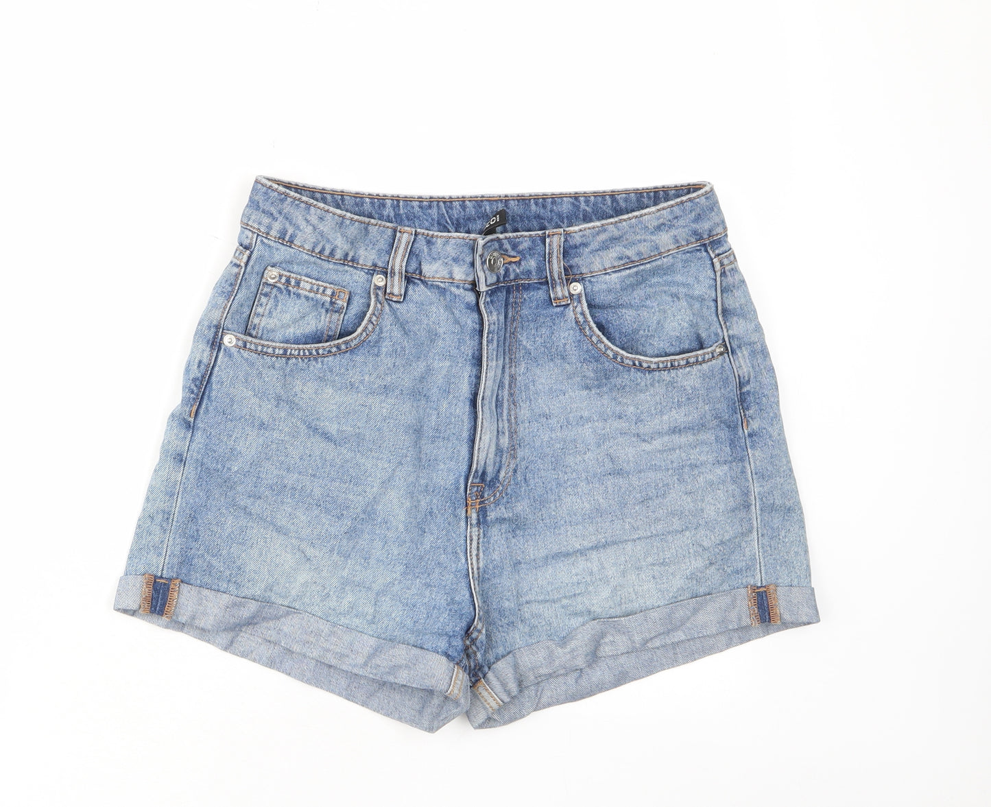 H&M Womens Blue Cotton Basic Shorts Size 10 L3 in Regular Zip - Pockets, Belt Loops