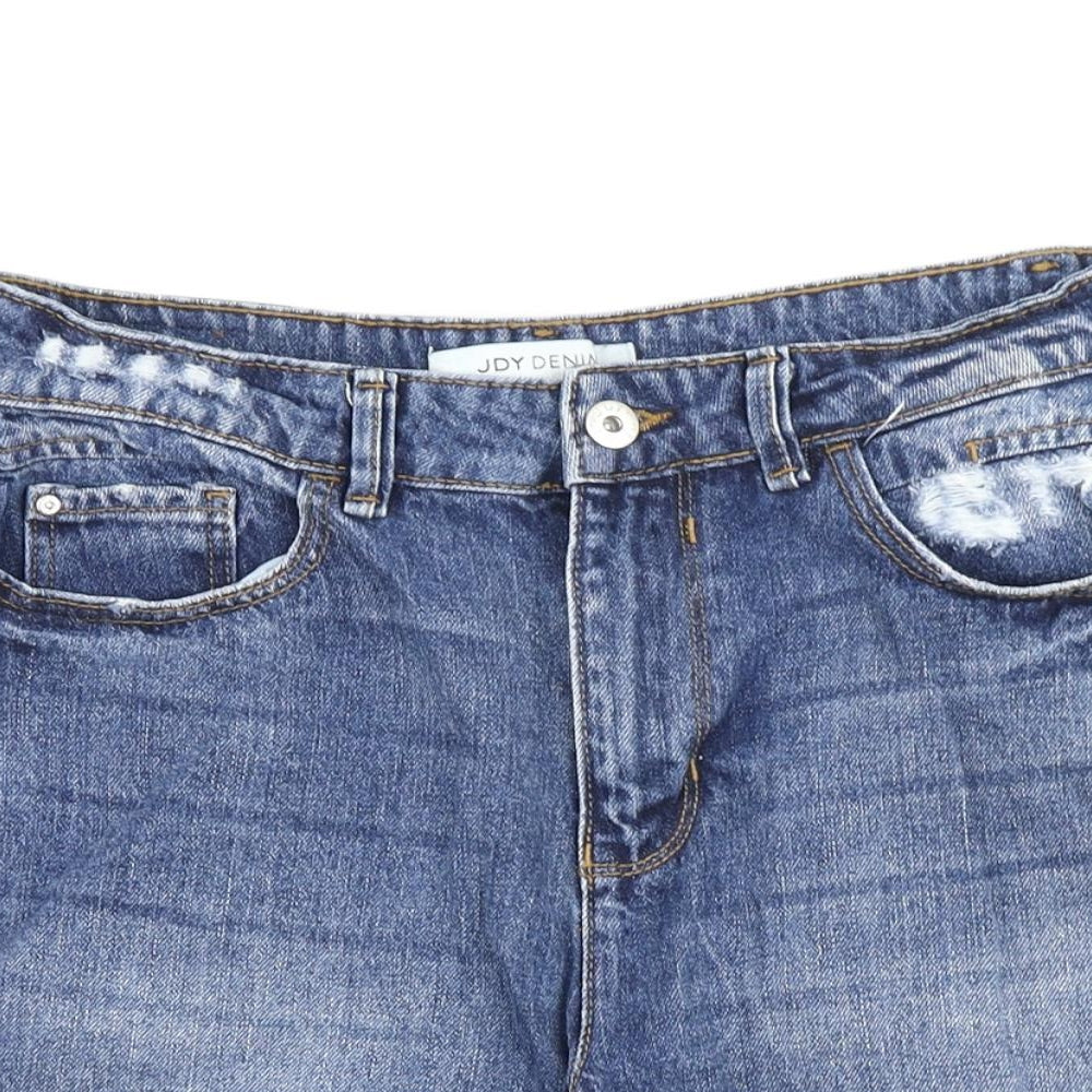 JDY Womens Blue 100% Cotton Cut-Off Shorts Size 10 L4 in Regular Zip