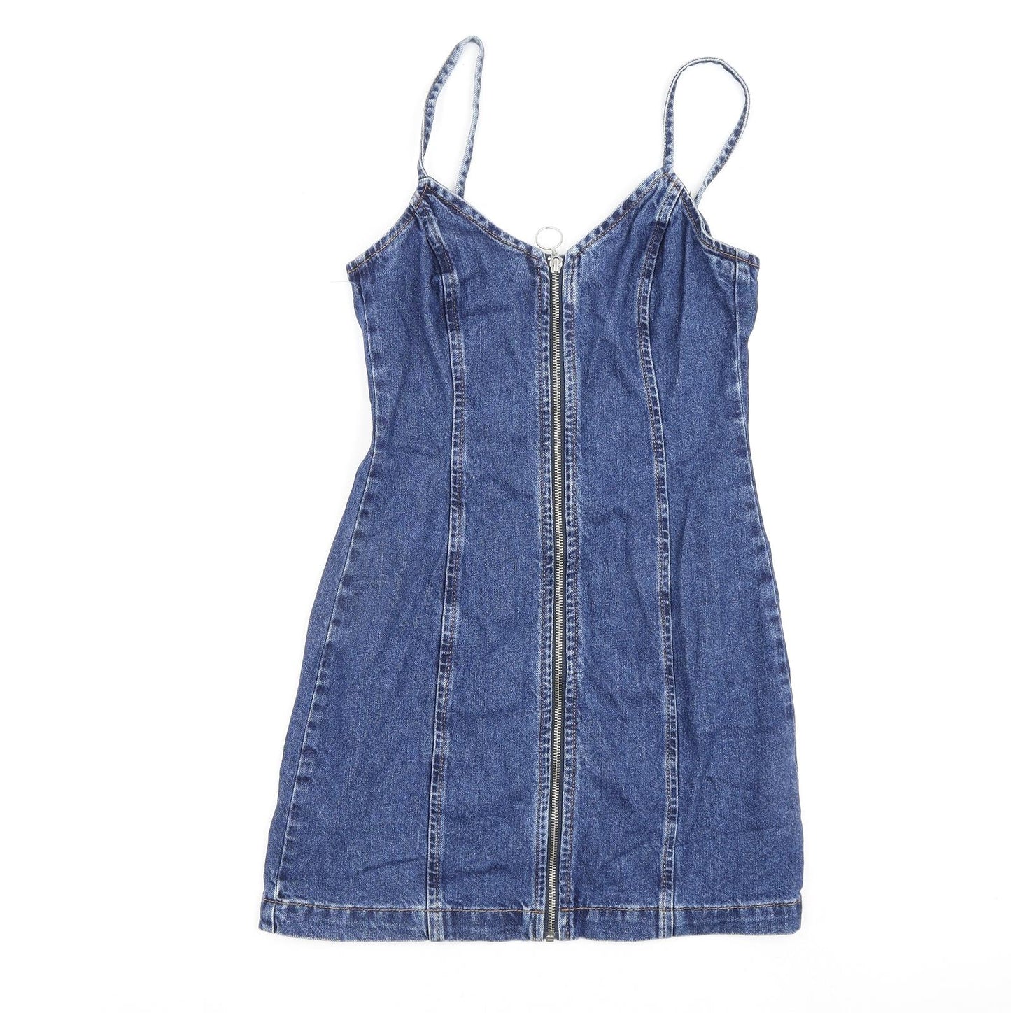 Topshop Womens Blue 100% Silk A-Line Size 6 Scoop Neck Zip
