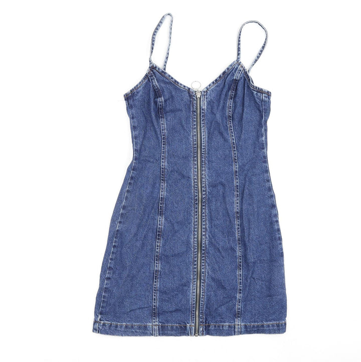 Topshop Womens Blue 100% Silk A-Line Size 6 Scoop Neck Zip