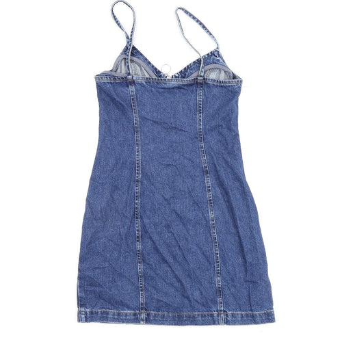Topshop Womens Blue 100% Silk A-Line Size 6 Scoop Neck Zip
