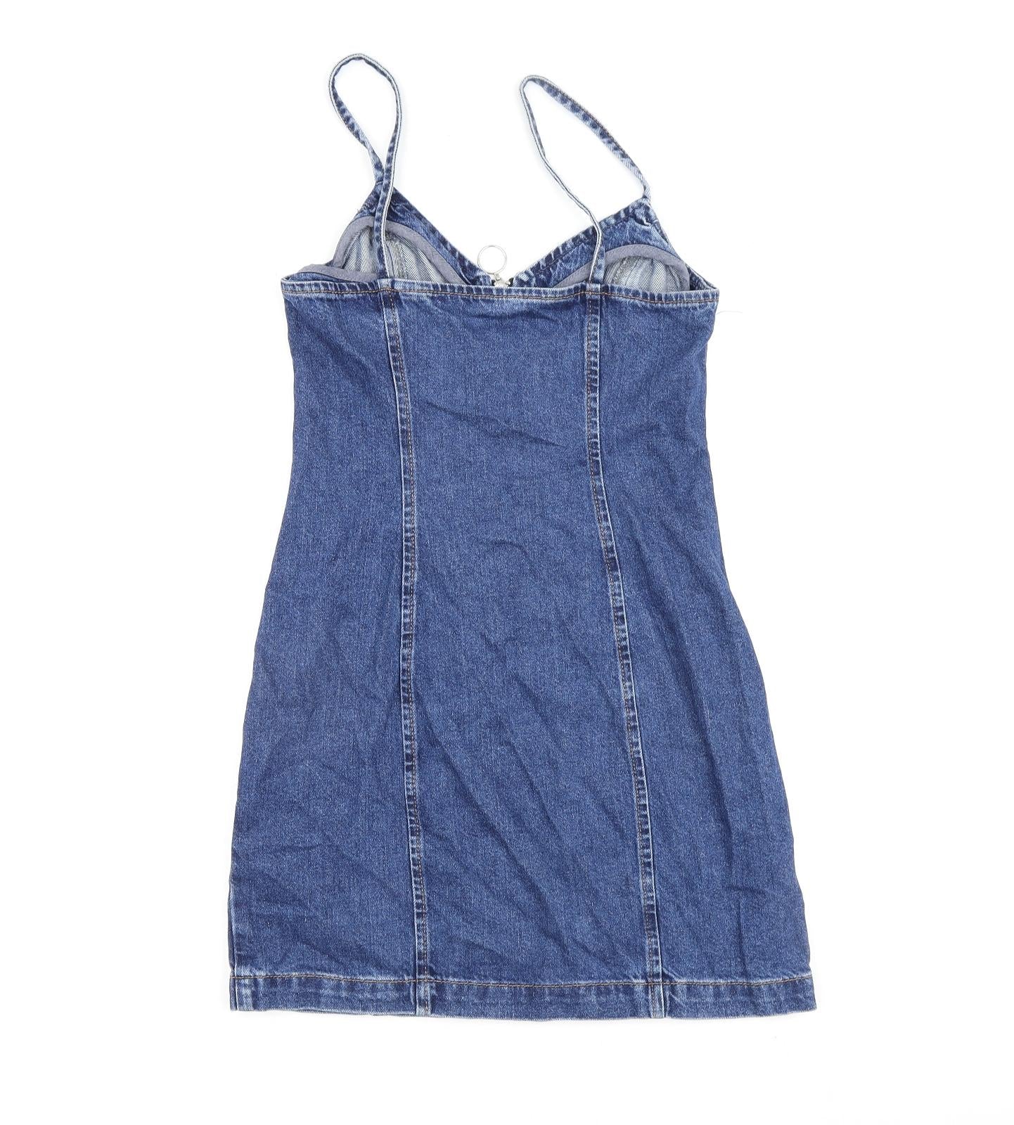 Topshop Womens Blue 100% Silk A-Line Size 6 Scoop Neck Zip