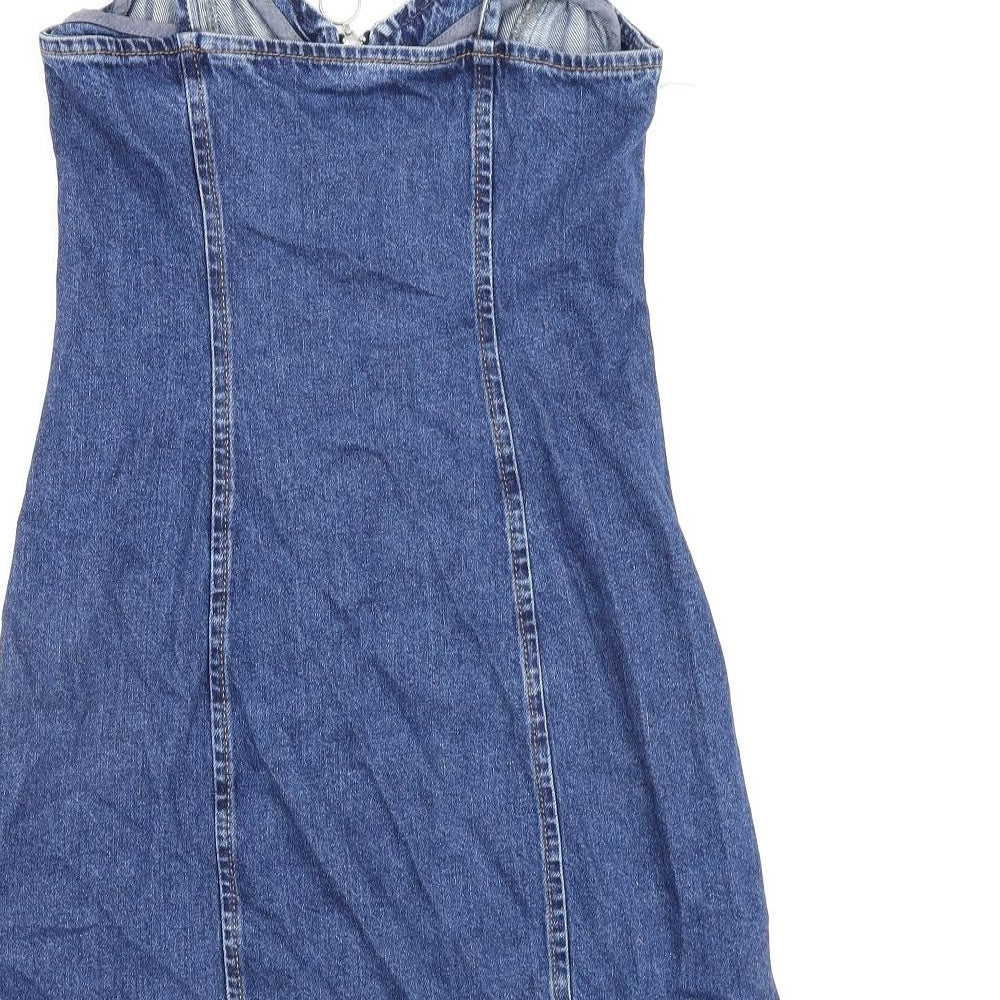 Topshop Womens Blue 100% Silk A-Line Size 6 Scoop Neck Zip