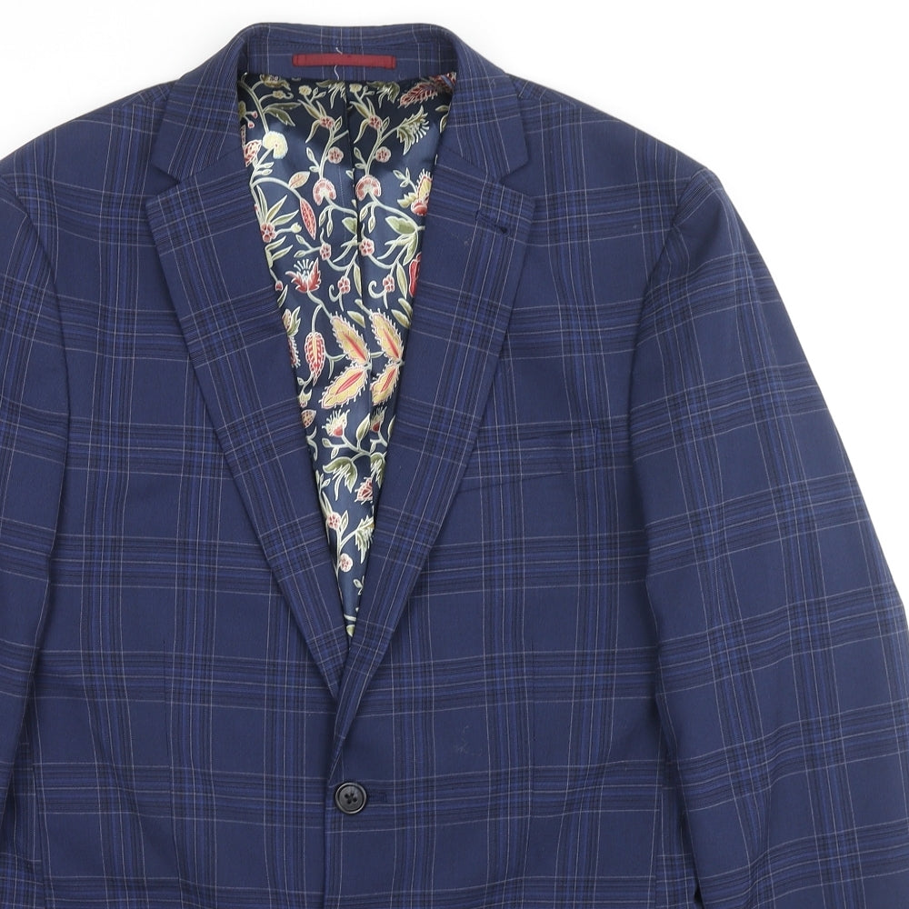 NEXT Mens Blue Check Polyester Jacket Suit Jacket Size 38 Regular