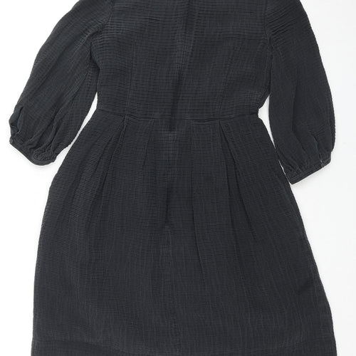 Jaeger Womens Black Silk A-Line Size 6 Round Neck Zip