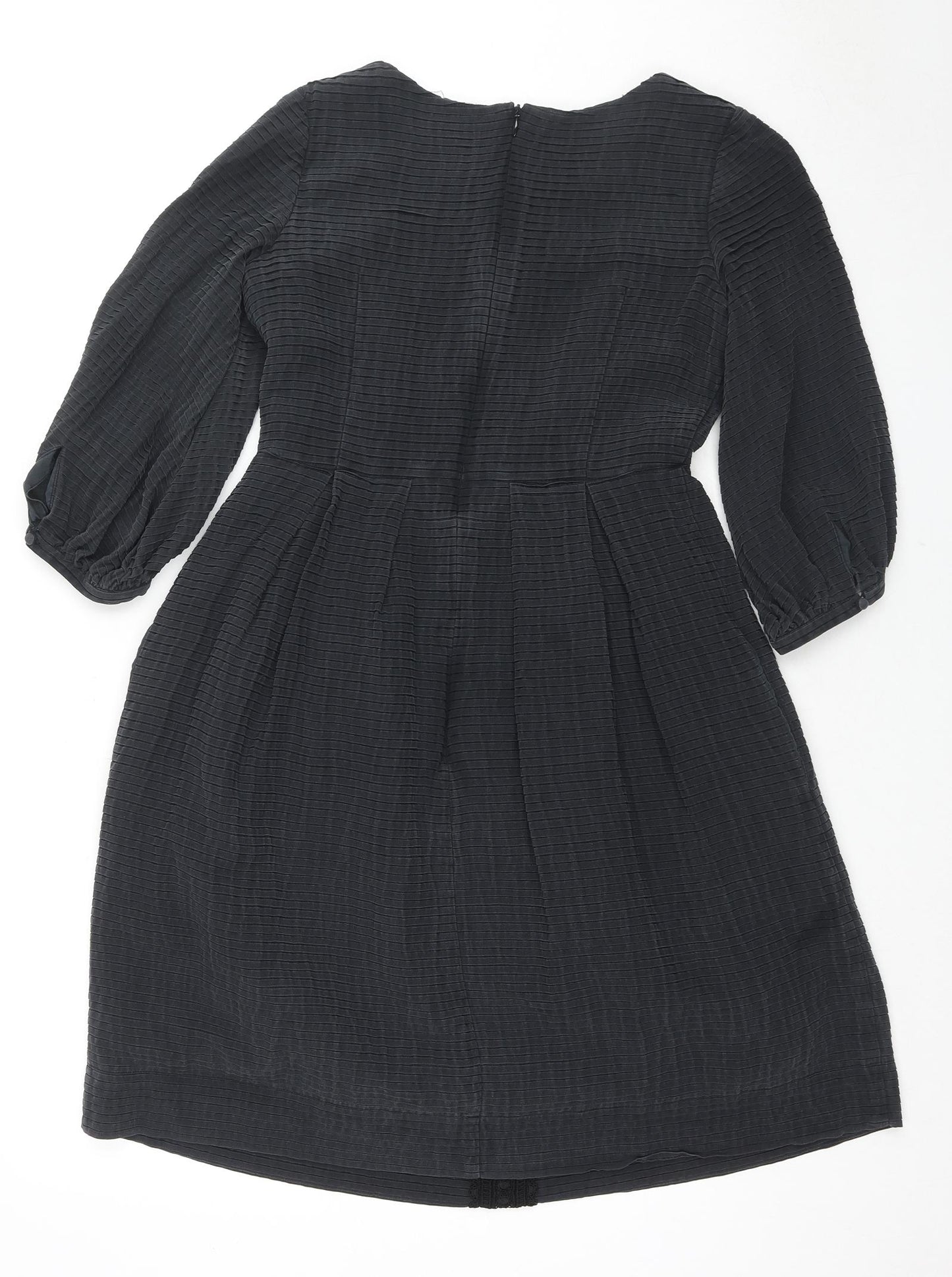 Jaeger Womens Black Silk A-Line Size 6 Round Neck Zip