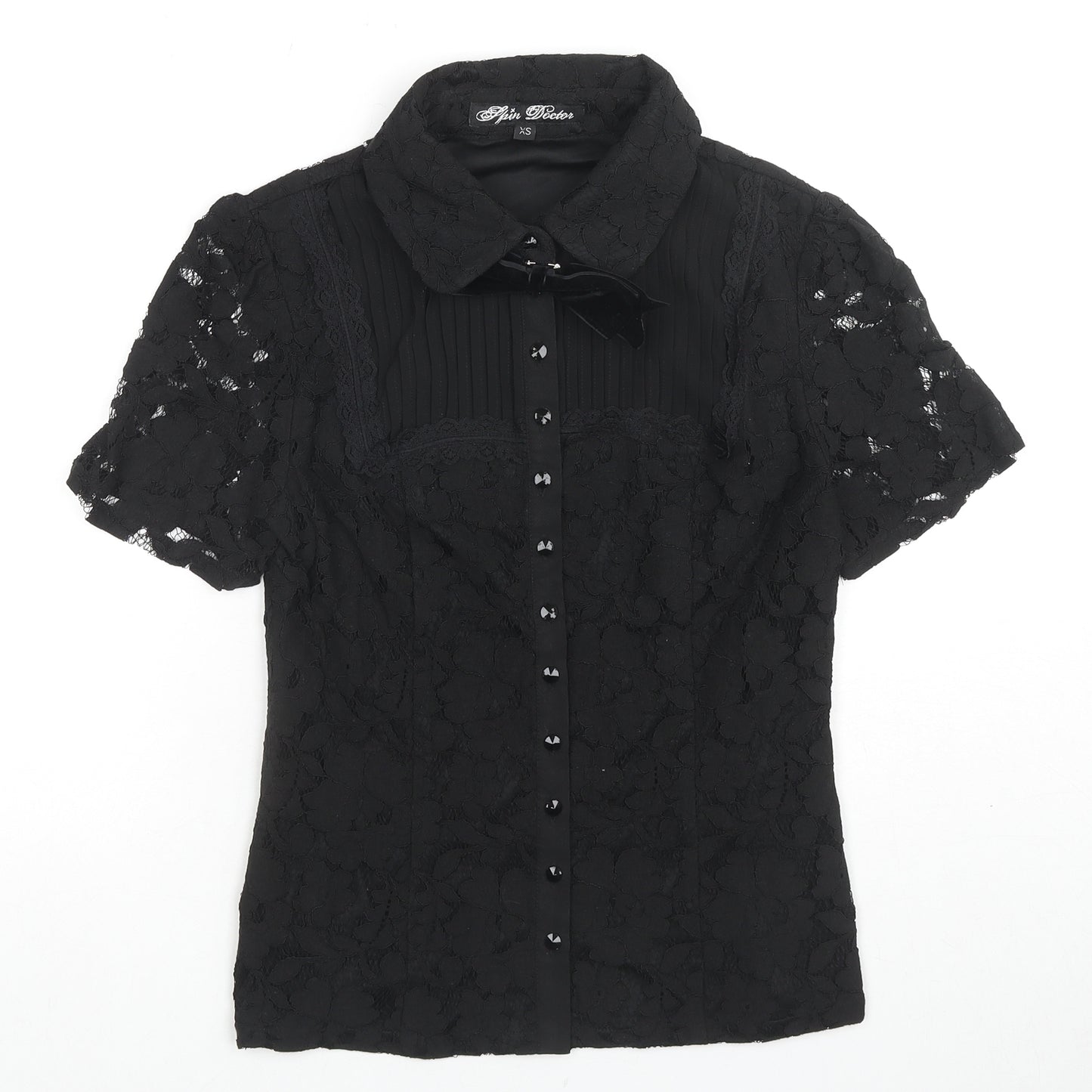 Hell Bunny Womens Black Floral Nylon Basic Button-Up Size XS Collared