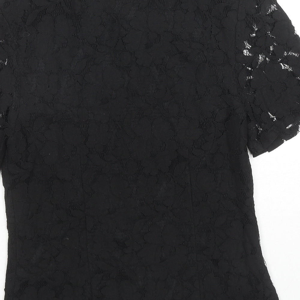 Hell Bunny Womens Black Floral Nylon Basic Button-Up Size XS Collared