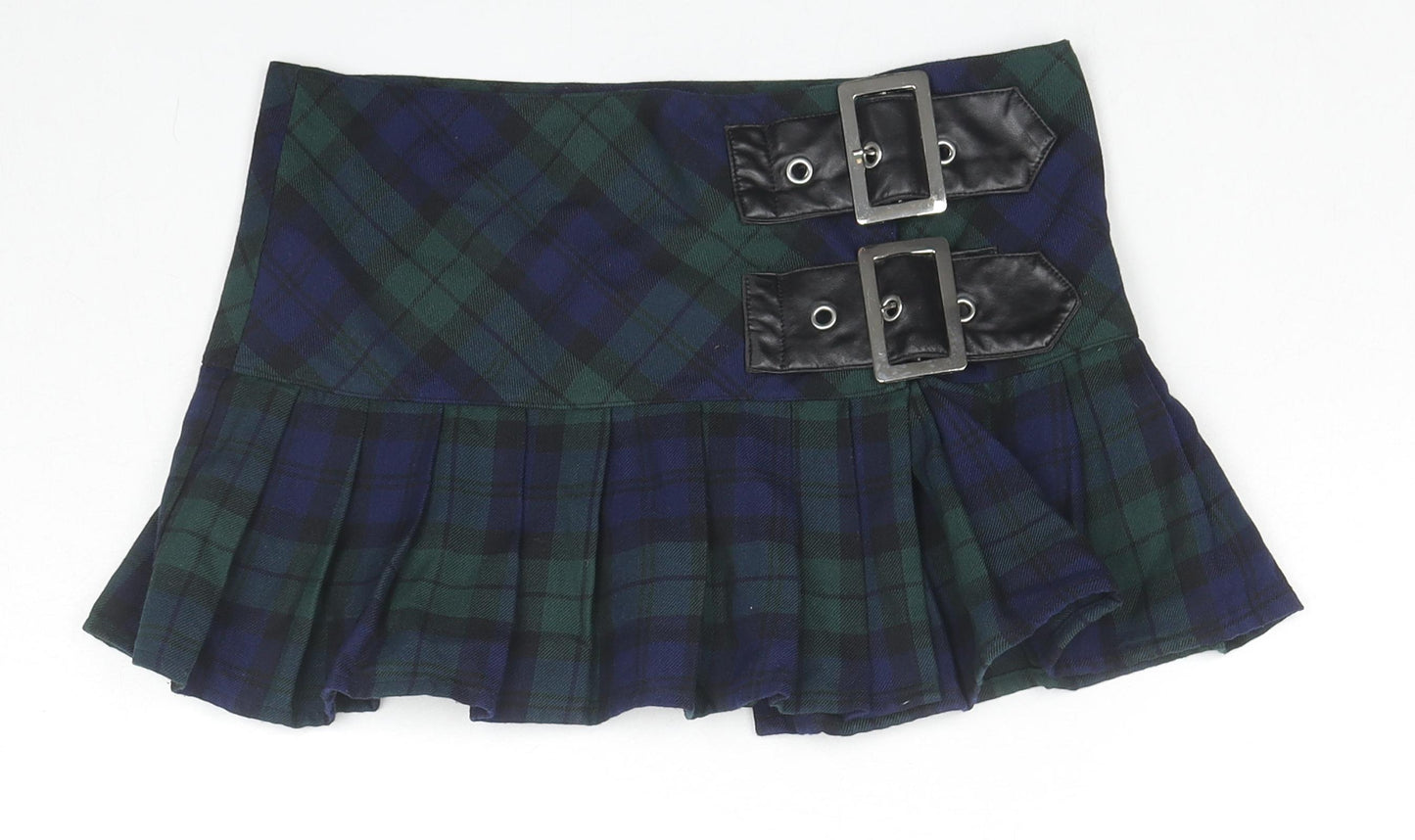 Hell Bunny Womens Multicoloured Check Polyester Mini Skirt Size S Button