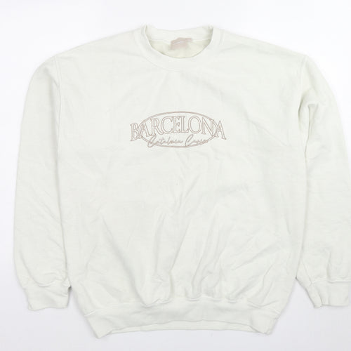 Girl Knows All Womens White Cotton Pullover Sweatshirt Size S Pullover - Barcelona