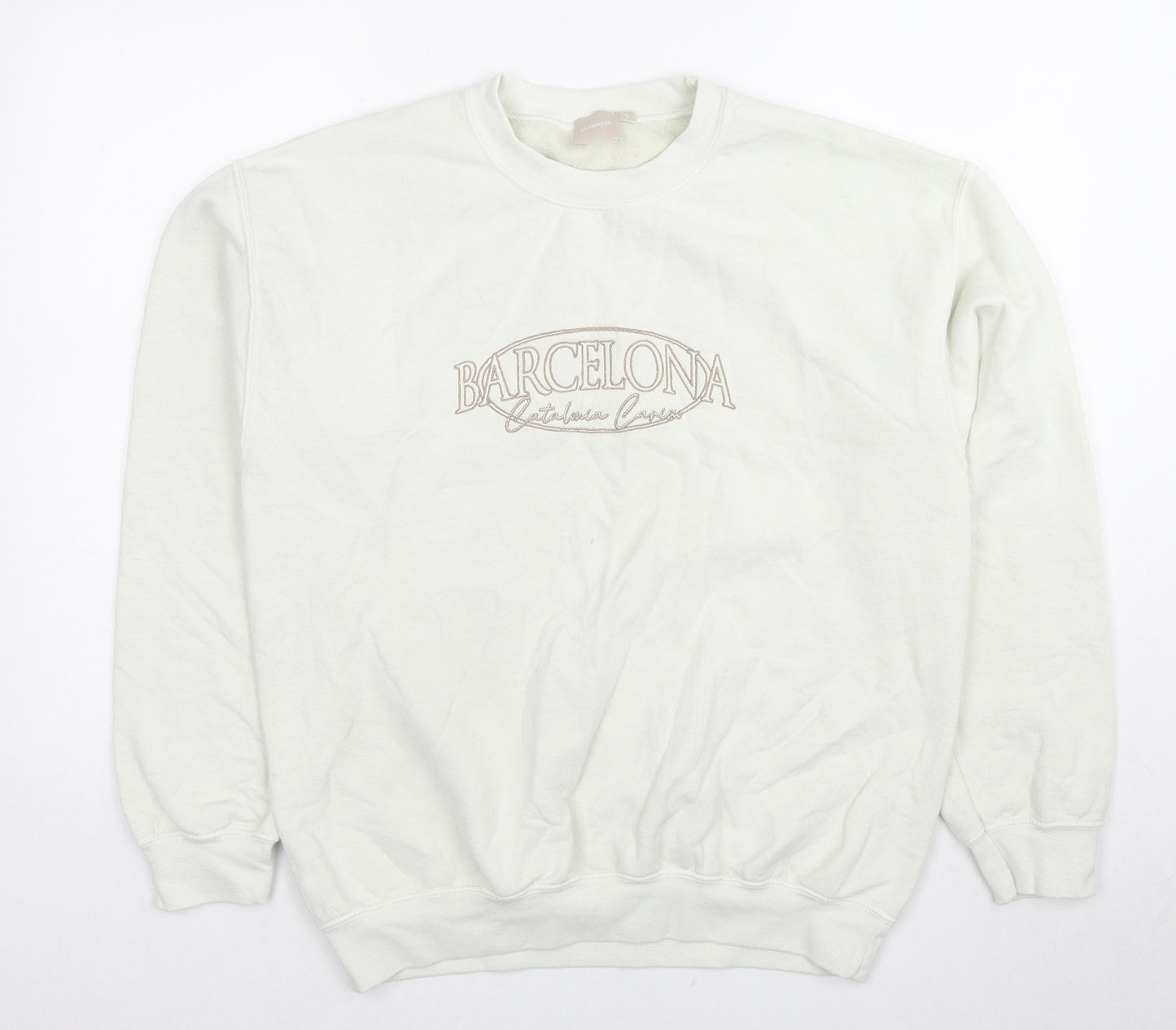 Girl Knows All Womens White Cotton Pullover Sweatshirt Size S Pullover - Barcelona