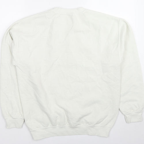 Girl Knows All Womens White Cotton Pullover Sweatshirt Size S Pullover - Barcelona