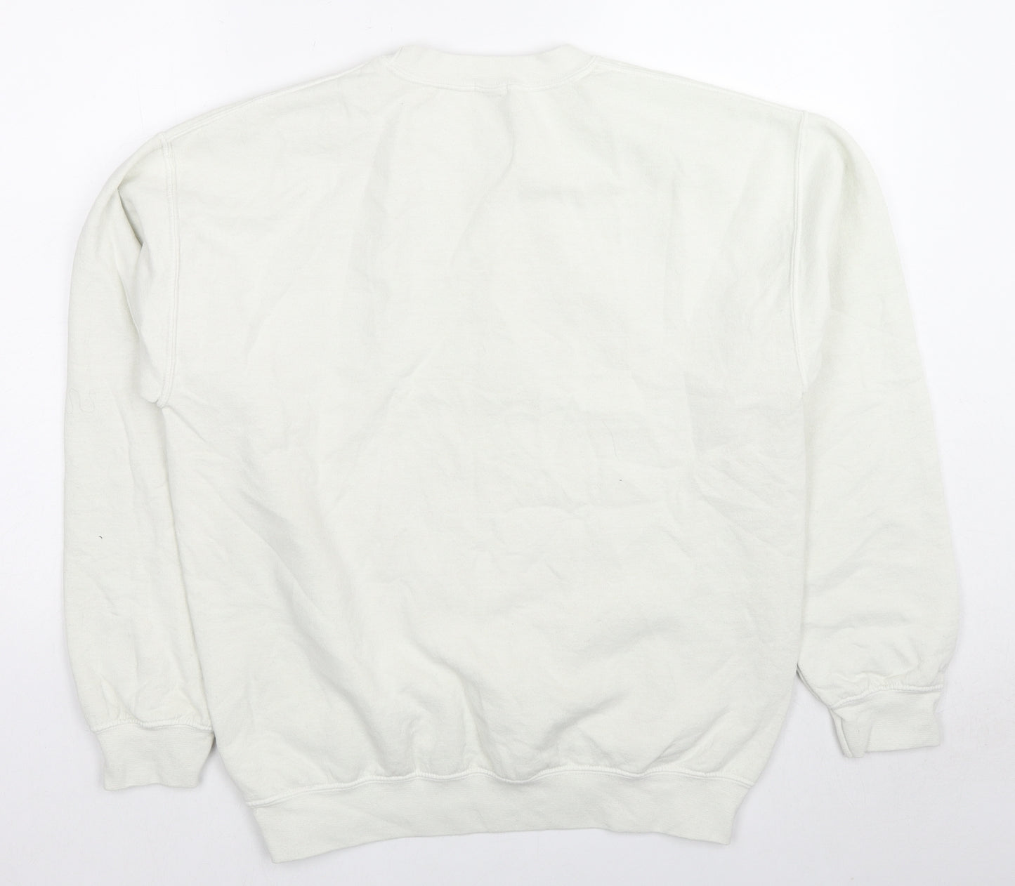 Girl Knows All Womens White Cotton Pullover Sweatshirt Size S Pullover - Barcelona