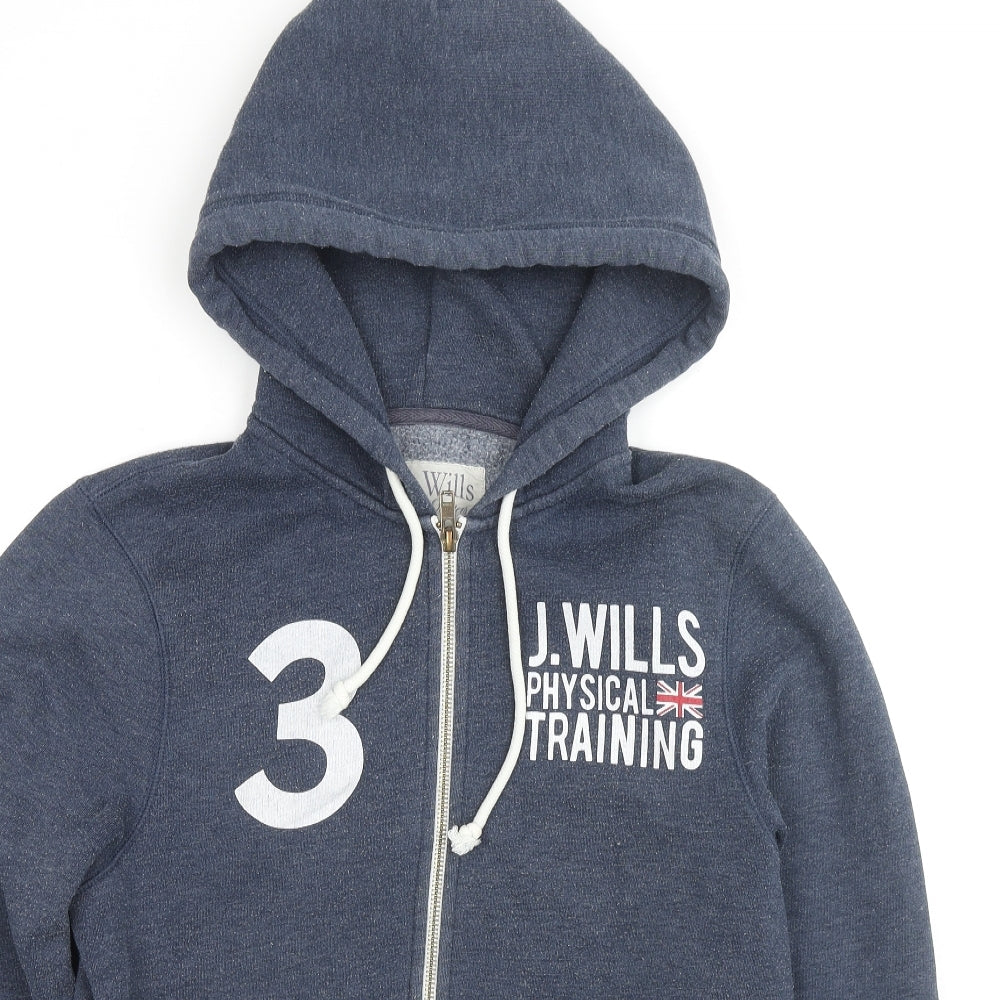 Jack Wills Mens Blue Cotton Full Zip Hoodie Size L - Logo