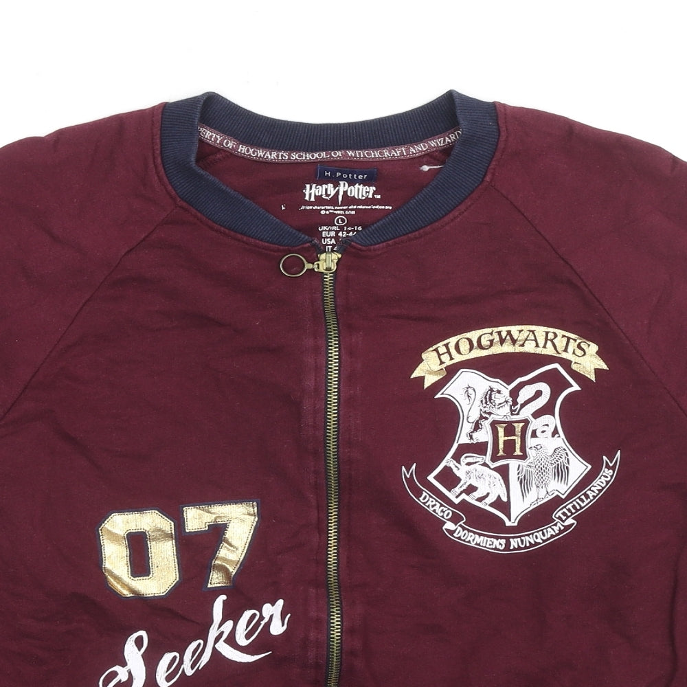 Harry Potter Womens Red Cotton Full Zip Sweatshirt Size 14 Zip - Hogwarts Size 14-16