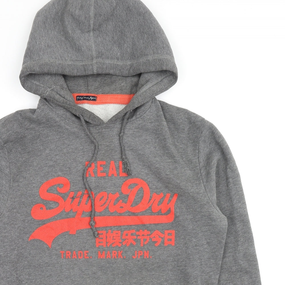 Superdry Mens Grey Cotton Pullover Hoodie Size S - Logo