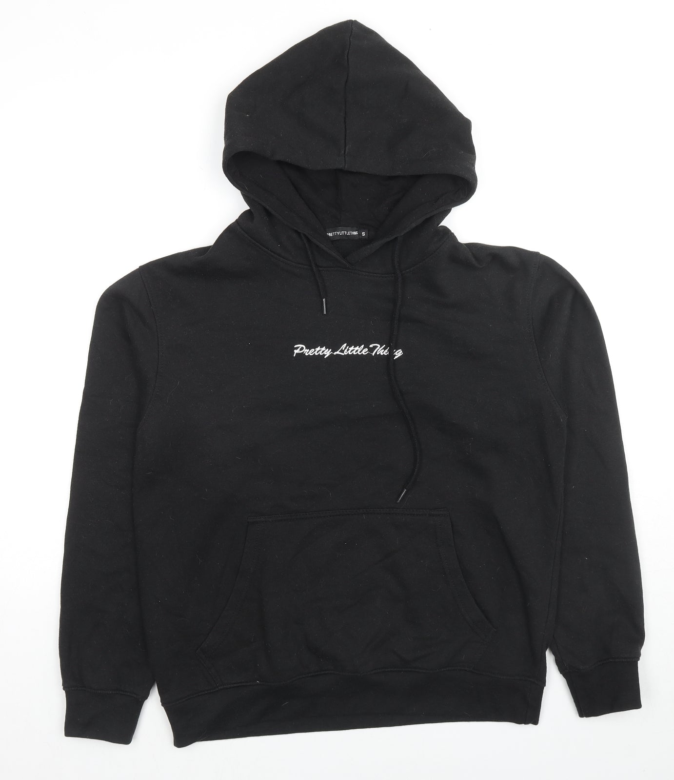 PRETTYLITTLETHING Womens Black Cotton Pullover Hoodie Size S Pullover - Logo