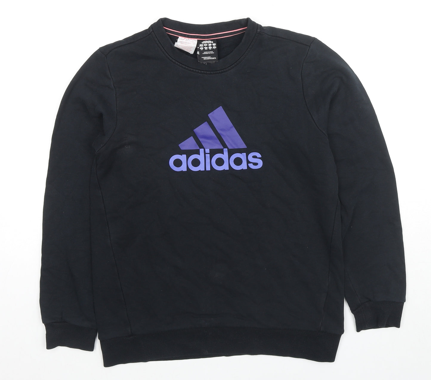 adidas Girls Black Cotton Pullover Sweatshirt Size 13-14 Years Pullover - Logo