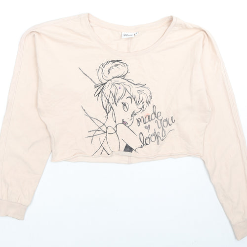 Disney Womens Beige Cotton Pullover Sweatshirt Size 8 Pullover - Tinker Bell Made You Look