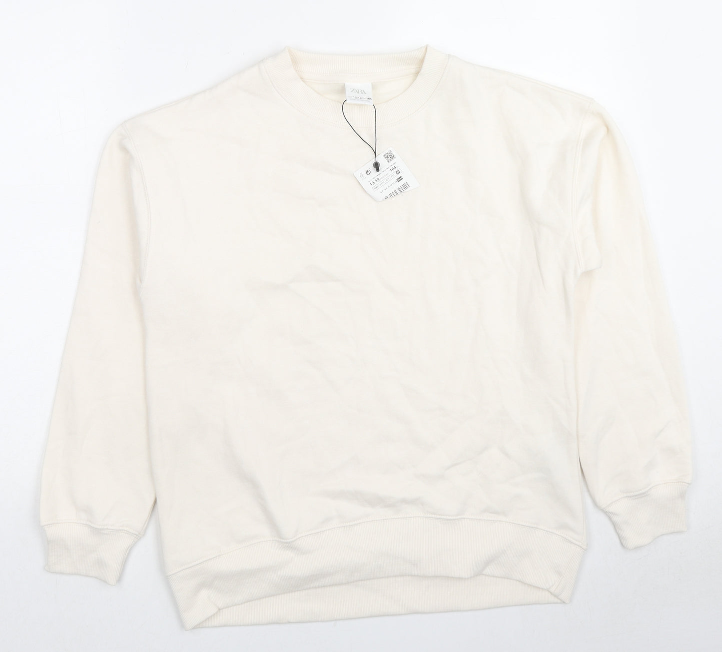 Zara Boys Ivory Polyester Pullover Sweatshirt Size 13-14 Years Pullover