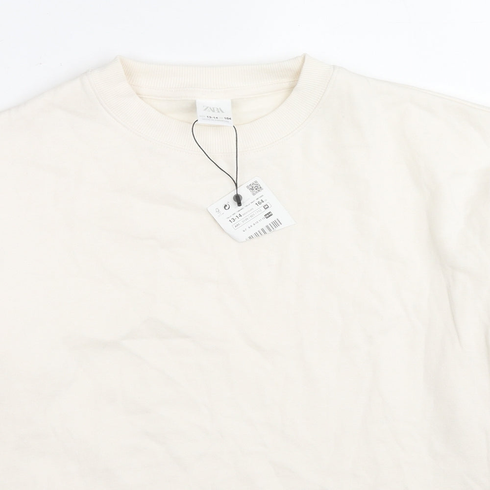Zara Boys Ivory Polyester Pullover Sweatshirt Size 13-14 Years Pullover