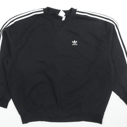 adidas Womens Black Striped Cotton Pullover Sweatshirt Size 8 Pullover - Logo