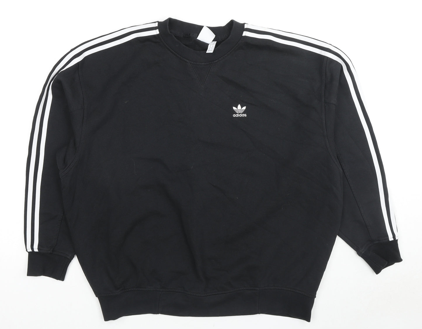 adidas Womens Black Striped Cotton Pullover Sweatshirt Size 8 Pullover - Logo
