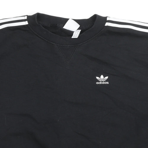 adidas Womens Black Striped Cotton Pullover Sweatshirt Size 8 Pullover - Logo