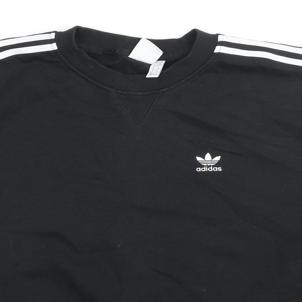 adidas Womens Black Striped Cotton Pullover Sweatshirt Size 8 Pullover - Logo