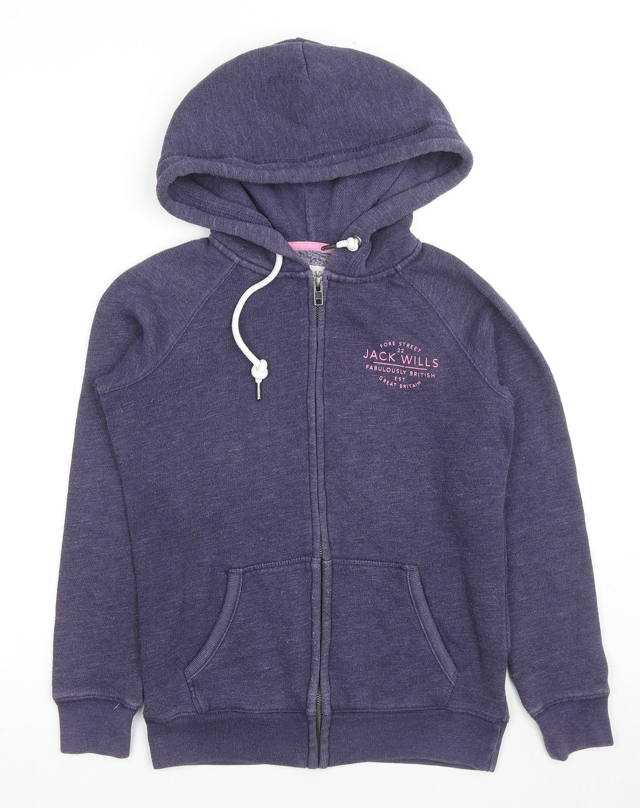 Jack Wills Womens Purple Cotton Full Zip Hoodie Size 8 Zip - Logo