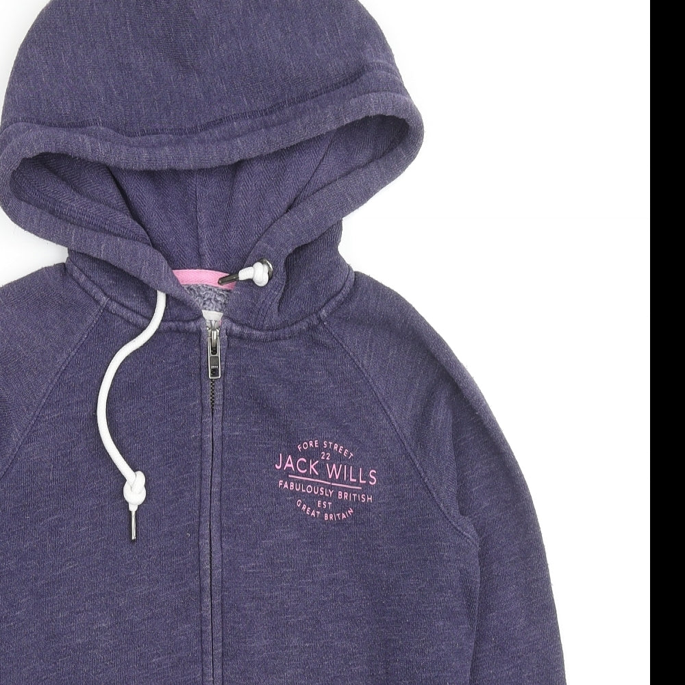 Jack Wills Womens Purple Cotton Full Zip Hoodie Size 8 Zip - Logo