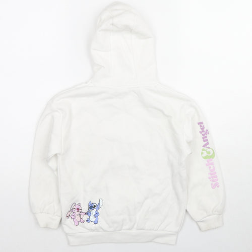 Disney Girls White Cotton Full Zip Hoodie Size 7-8 Years Zip - Stitch & Angel
