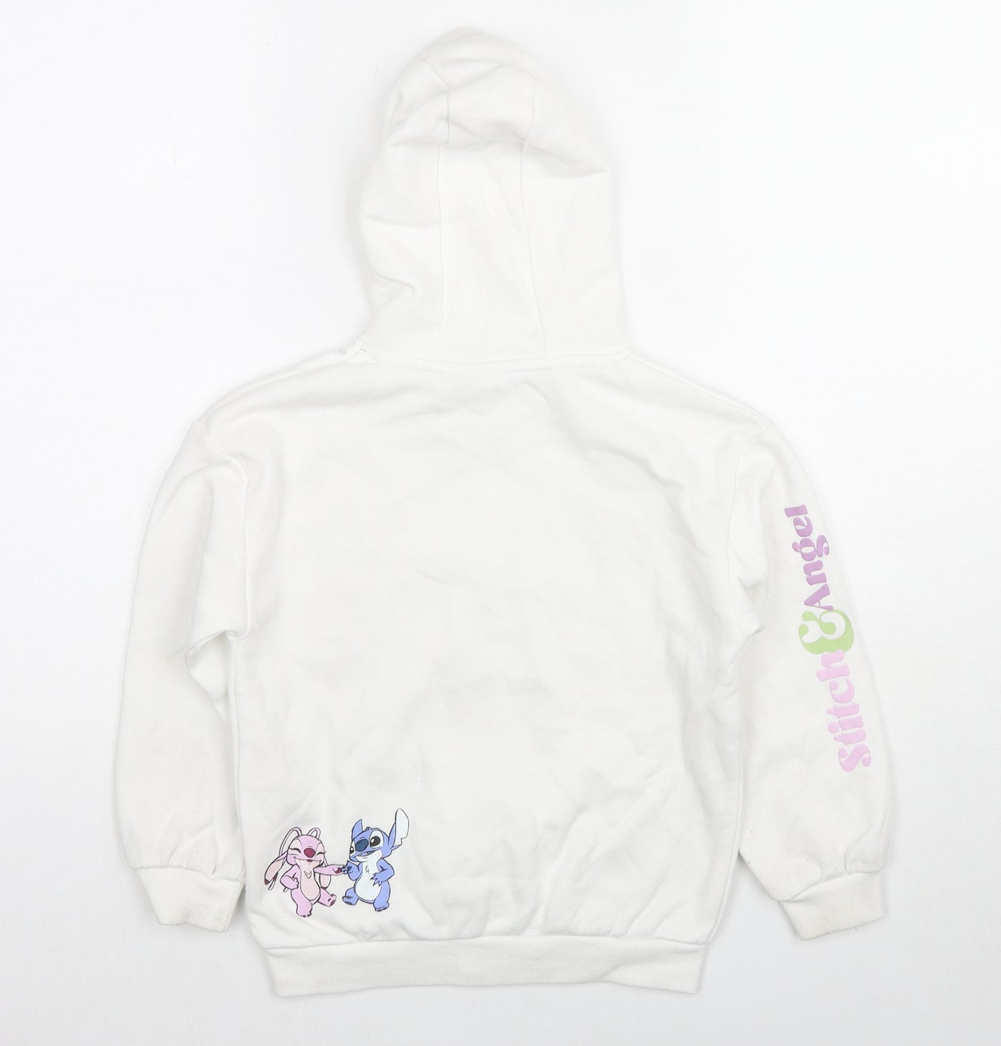 Disney Girls White Cotton Full Zip Hoodie Size 7-8 Years Zip - Stitch & Angel