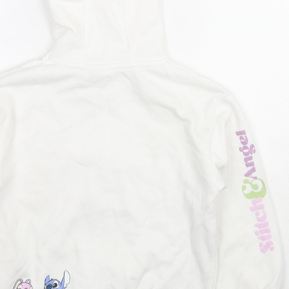Disney Girls White Cotton Full Zip Hoodie Size 7-8 Years Zip - Stitch & Angel