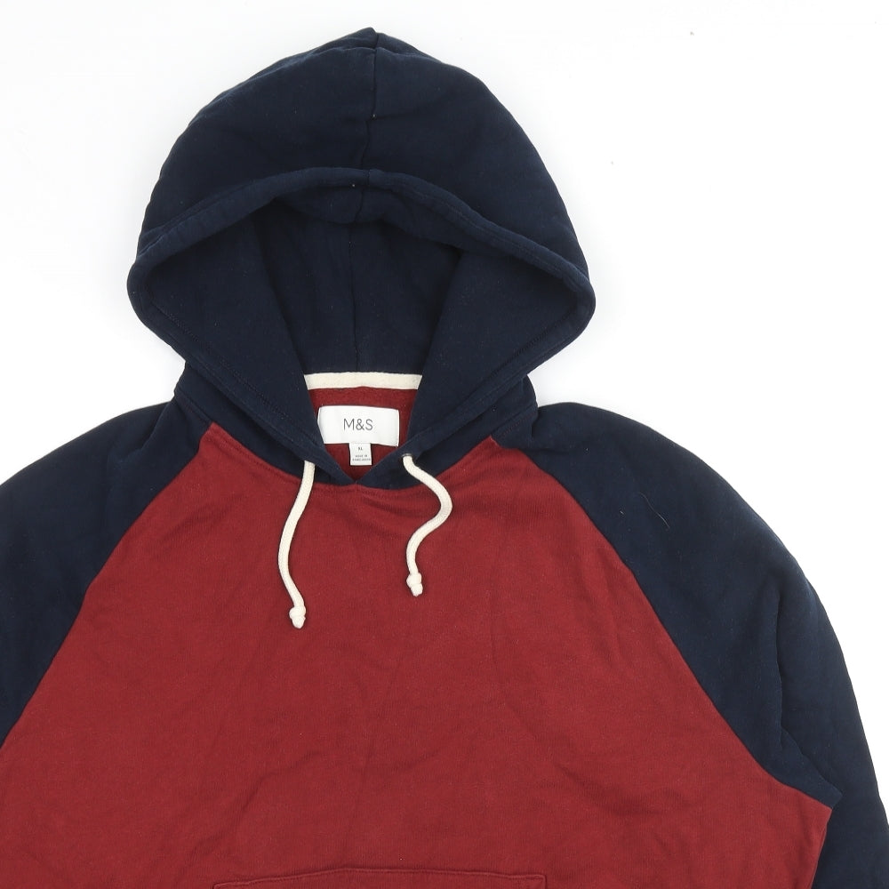 Marks and Spencer Mens Red Cotton Pullover Hoodie Size XL