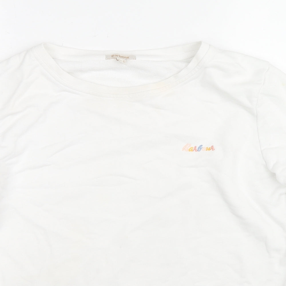 Barbour Womens White Cotton Pullover Sweatshirt Size 10 Pullover - Embroidered Logo