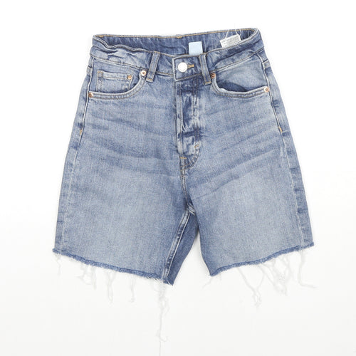 H&M Womens Blue Cotton Bermuda Shorts Size 6 L6 in Regular Zip - Raw Hems