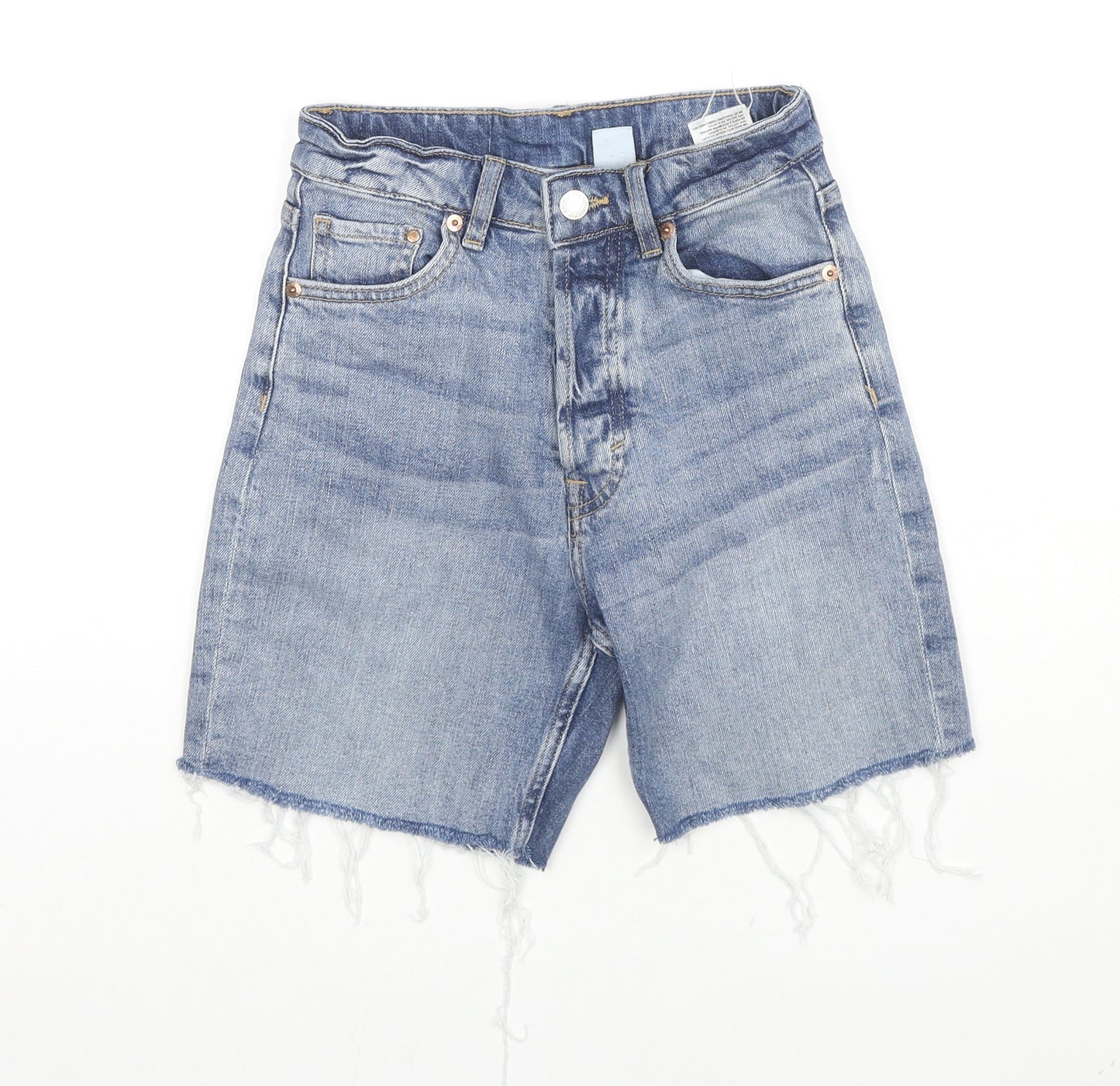 H&M Womens Blue Cotton Bermuda Shorts Size 6 L6 in Regular Zip - Raw Hems