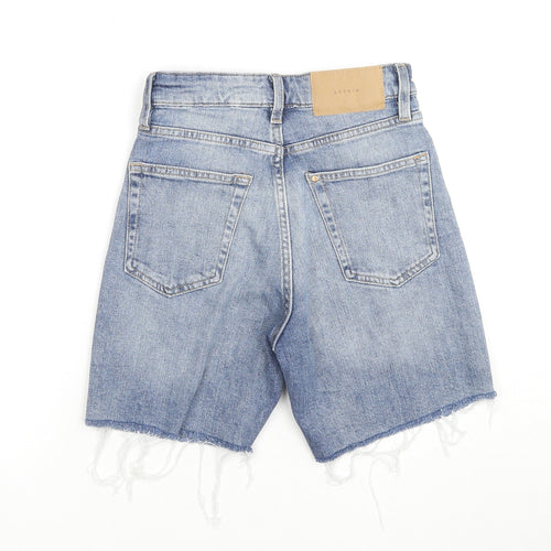 H&M Womens Blue Cotton Bermuda Shorts Size 6 L6 in Regular Zip - Raw Hems
