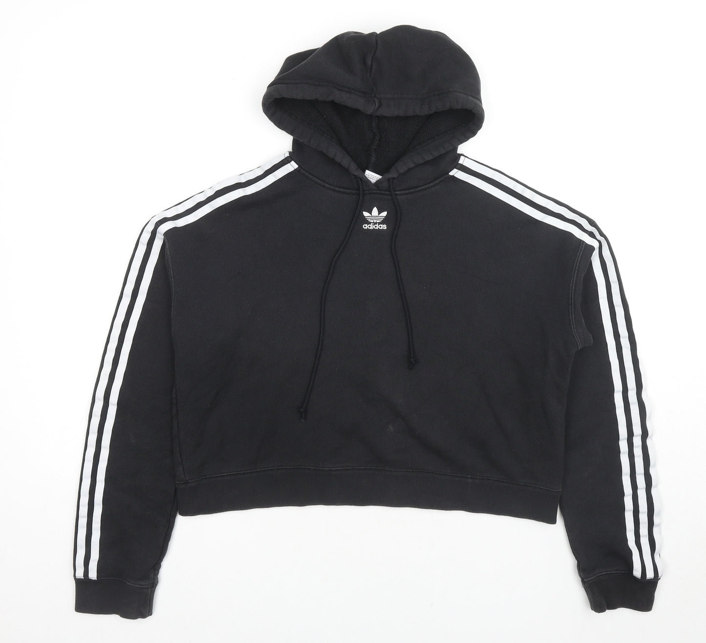 adidas Womens Black Striped Cotton Pullover Hoodie Size 6 Pullover - Logo, Cropped