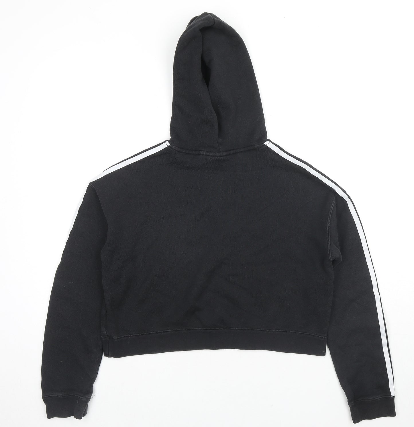 adidas Womens Black Striped Cotton Pullover Hoodie Size 6 Pullover - Logo, Cropped