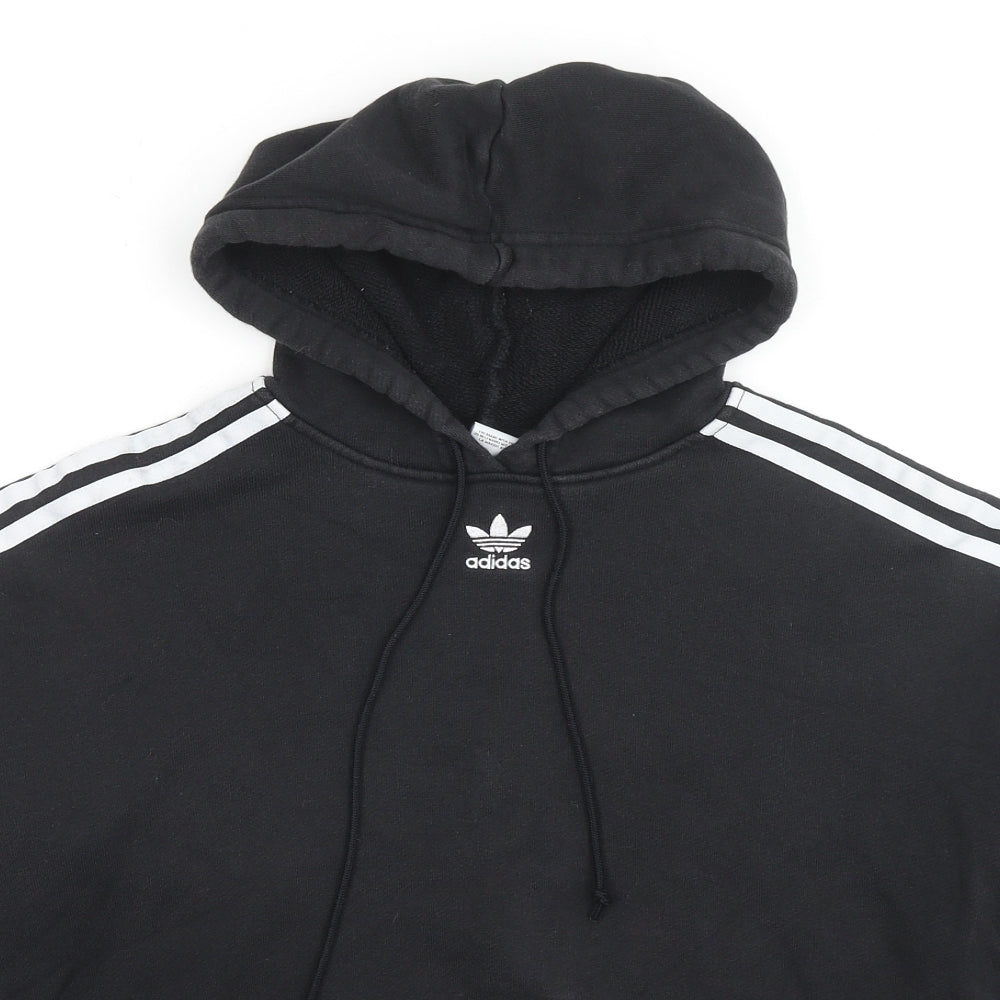 adidas Womens Black Striped Cotton Pullover Hoodie Size 6 Pullover - Logo, Cropped