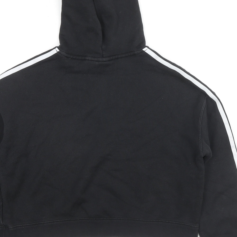 adidas Womens Black Striped Cotton Pullover Hoodie Size 6 Pullover - Logo, Cropped