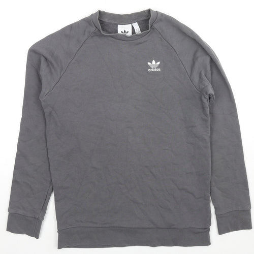 adidas Mens Grey Cotton Pullover Sweatshirt Size XS - Logo