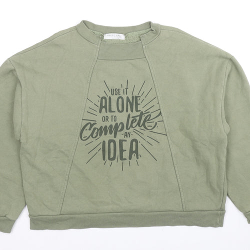 Haco Dal Womens Green Cotton Pullover Sweatshirt Size 12 Pullover - Use It Alone Or To Complete An Idea, Cropped